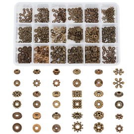 PH PandaHall 18 Styles Spacer Beads, 540pcs Antique Bronze Tibetan Alloy Jewelry Beads Bicone Flower Metal Spacers for Bracelet Necklace Jewelry Making Accessories
