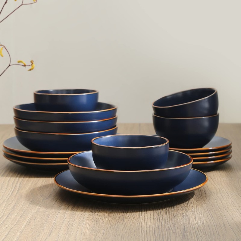 Stone Lain Brasa Modern Stoneware 16 Piece Dinnerware Sets, Plates