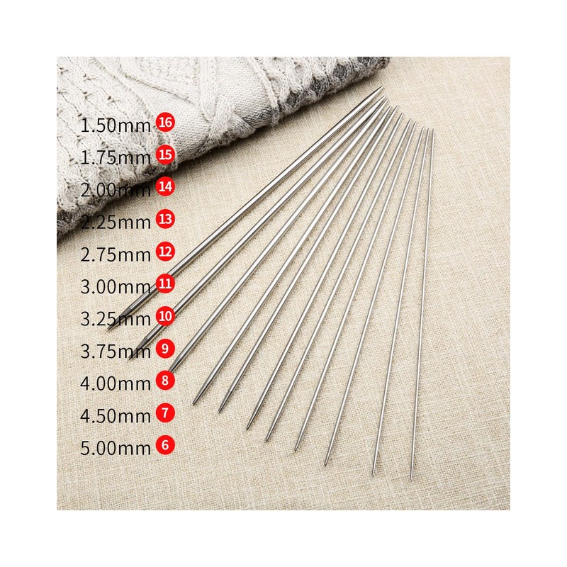 11 Sizes 10" 25CM Stainless Steel Double Pointed Knitting Needles