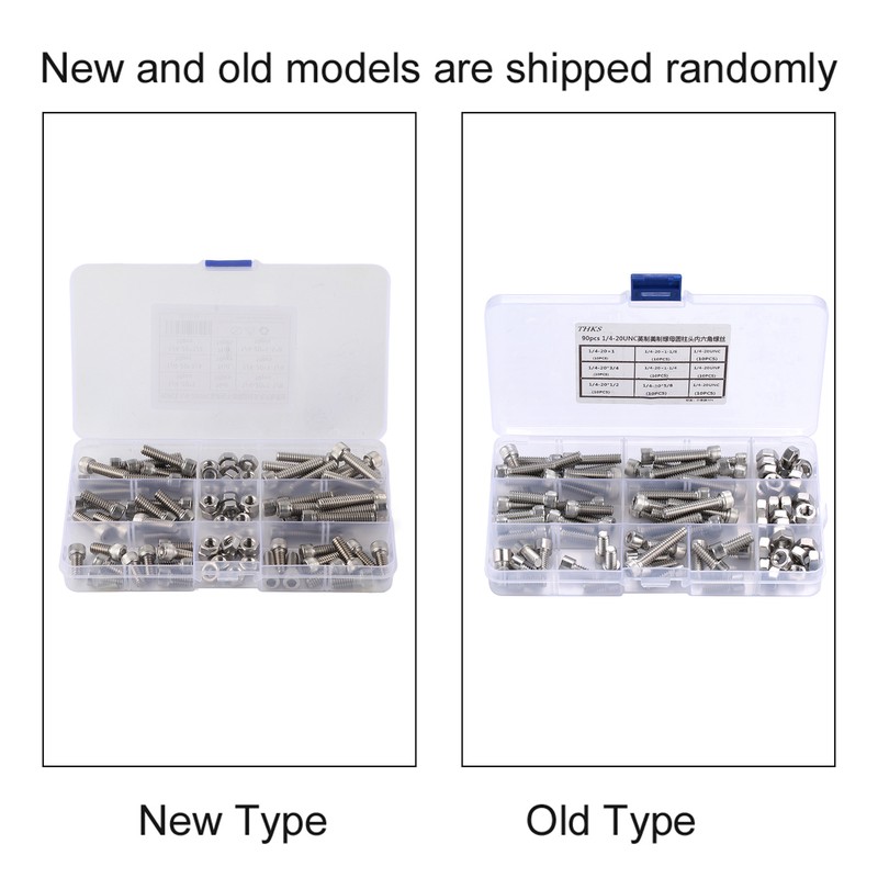 90pcs 1/4-20UNC Stainless Steel Hex Socket Cap Head Bolts Hex