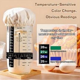 H&D HYALINE & DORA 730ml/24.5oz Sourdough Starter Jar, Glass Sourdough Starter Kit with Date Feeding Band, Thermometer, Cloth Cover & Metal Lid, Reusable Sourdough Bread Baking Supplies