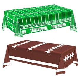 PEUTIER 2pcs Football Party Tablecloth, 54x108 inch Football Field Tablecloth Plastic Touchdown Table Cover for Dinners Football Theme Birthday Party Rugby Game Day Decoration Supplies