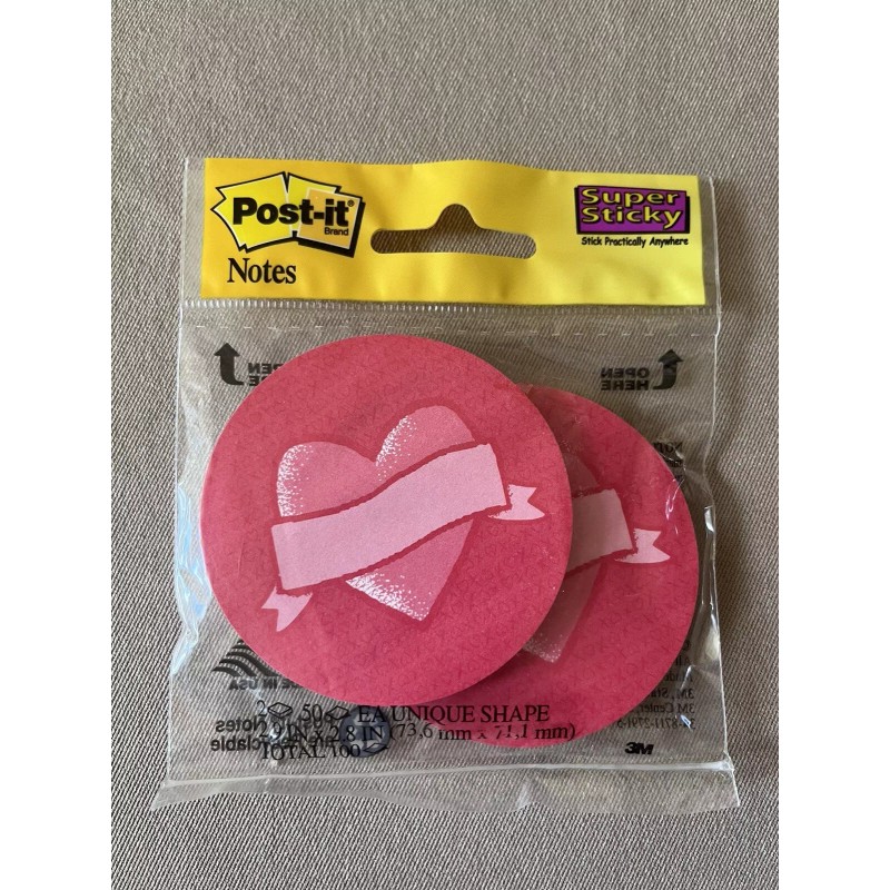 Post-It Notes 2 Pink Heart Round Super Sticky Post-It Note
