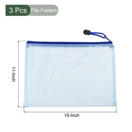 YOKIVE 3pcs Mesh Zipper Bag B4 Mesh File Pocket Plastic Document Pouch for Office Equipment Travel Storage Blue