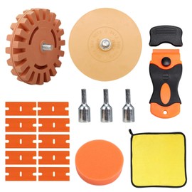 Folienradierer, Aufkleber Radiergummi Set, Gummi Radierscheibe mit Adapter, Radierscheibe, Radierer Aufkleber Entferner,Schaber Kunststoff mit 10 Kunststoffklinge,für Entfernen Kleberesten am Fahrzeug