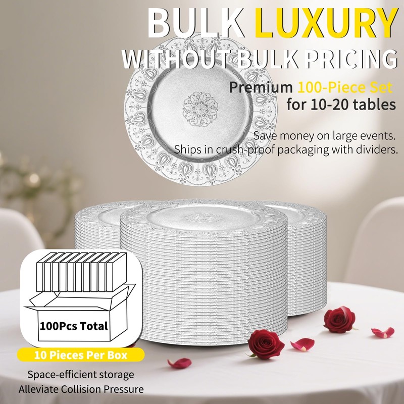 Tomeurperf Silver Charger Plates Bulk 10Pcs - 13" Silver Chargers