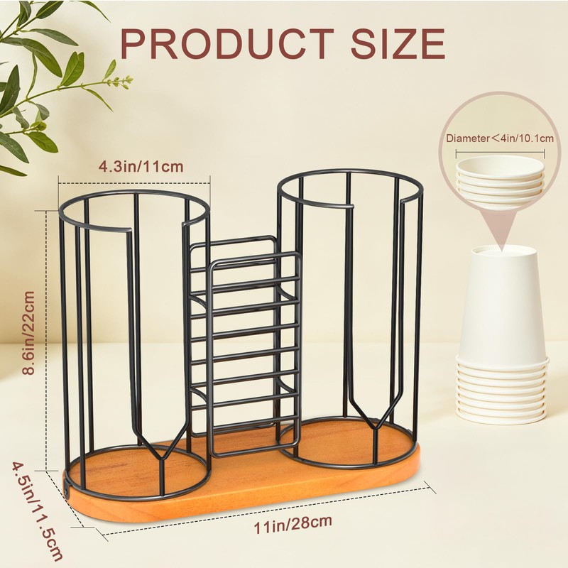 Babudeer 18oz Coffee Cup Holder with Wooden Base, 3-In-1 Plastic