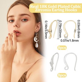 Beebeecraft 1 Box of 16 Cubic Zirconia Earring Hooks 18K Gold-Plated Lighting Diamond Crystal Rhinestone French Ear Hooks with Loop for Earrings Jewellery Making Art DIY Crafts