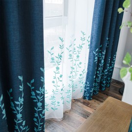 Melodieux Flower Embroidery Sheer Curtain for Living Room Patio Sliding Door Wide Window Rod Pocket Voile Drape, White/Blue, 100 by 96 Inch (1 Panel)
