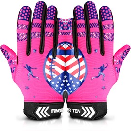 FINGER TEN Football Receiver Gloves Youth Receiving Gloves Pro 3.0 Durable Breathable Flexible for Kids Boys Girls in White Red Black Blue Small Large Medium X-Large (Pink, Medium)