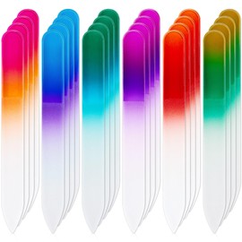 Mudder 24 Pack Mini Glass Nail File with Plastic Sleeve Small Crystal Files for Nature Czech Glass Nail Double-sided Fingernail Files for Travel Fine Grit Salon Valentine Gift Gifts(Gradient Color)
