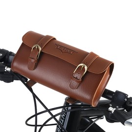 Keenso Bike Handlebar Bag, Brown Retro Style Bike Bag Waterproof Scooter Head Bag Leather Bicycle Front Frame Bag Pouch Storage Bag