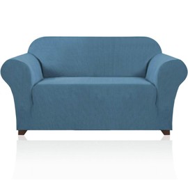 PrinceDeco Stretch Loveseat Sofa Cover Slipcover Couch Cover for 2 Cushion Sofa Washable Sofa Cover for Pets Friendly Furniture Protector Covers with Non Slip Bottom(Loveseat, Dusty Blue)
