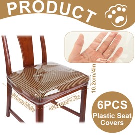 LDXDRU 6 Pack Plastic Chair Covers for Dining Chair, Clear Chair Seat Cover Plastic Covers, PVC Seat Chair Protector, Waterproof Kitty Scratch Resistant Clear Chair Covers for Most 18"- 20" Chair
