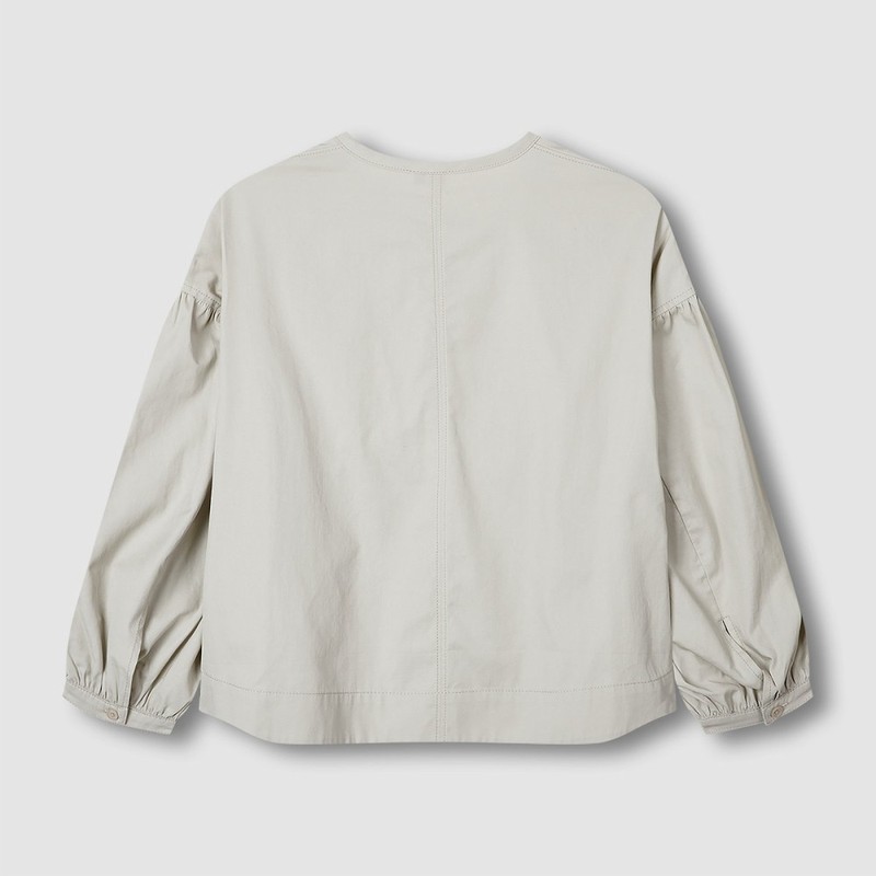 JAJU [JAJU] Women's Loose Fit Shirred Sleeve Blouse_Khaki Gray