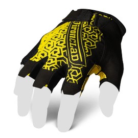 Ironclad Gaming Gloves, Half Finger Coverage, Precision Fit, Performance Silicone Grip, Moisture Wicking Construction, Yellow and Black, Large, 1 Pair