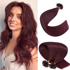 SLEEKALON U Tip Hair Extensions Real Human Hair Pre Bonded Keratin Hot Fusion Remy Hair Straight Silky, 18 Inch 100 Strands 50g #99J