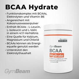 GymBeam GymBeam BCAA Pulver - Aminos?uren Pulver mit BCAA Hydrate, Elektrolyten & Vitamin B6, angereichert mit Kokosnusswasserpulver, untersttzt Muskelfunktion & Energiestoffwechsel (375 g, Blaue Himbeere)