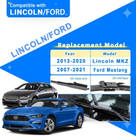 RAINTOK 22" 20" Windshield Wiper Blades Replacement for 2013-2020 Lincoln MKZ / 2007-2021 Ford Mustang Original Factory Quality Front Wipers Blade Set for My Car - (Pack of 2)