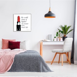 Stupell Industries Right Shade Lipstick Change Whole Life Fashion Phrase, Designed by Stephanie Workman Marrott White Framed Wall Art, 24 x 24, Black