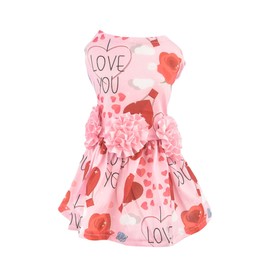 MuYaoPet Pink Dog Dress Dog Pet Cat Valentines Clothes Outfit Flower Tutu Skirt Dresses for Small Dogs Cat Girl(I Love You, L)