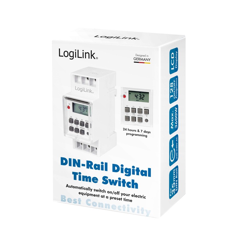 LogiLink ET0010 ET0010-DIN-Rail Timer with Digital Timer and LCD for