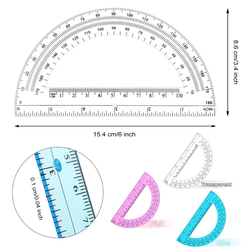 Zonon 3 Pack 6 Inch Plastic Protractor Christian Charity Donation