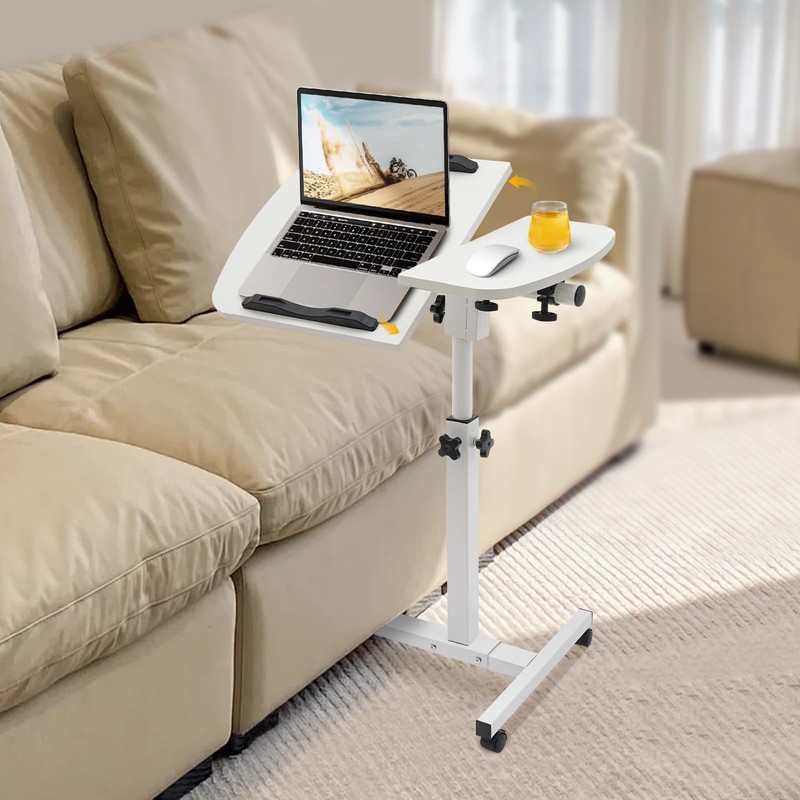 YIYIBYUS Adjustable Rolling Laptop Table Stand with Wheels, Portable Overbed