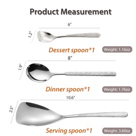 3 PCS Stainless Steel Spoon Set, Mirror Metal 10.5" Serving Spoon, 8" Soup Spoon and 6" Dessert Spoon, Dishwasher Safe, Heat-Resistant Home & Kitchen Cooking Utensil for Stirring, Ice Tea & Sauce