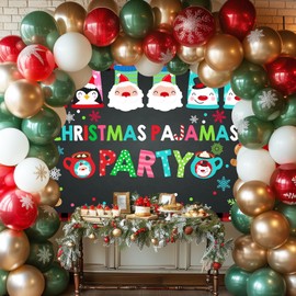 Avezano Pajamas Party Backdrop Christmas Pancakes Pajamas Photo Booth Backdrops 7x5ft Christmas Party Decorations Photography Background Kid Children Pajamas Party Banner (7x5ft)