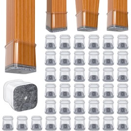 Chair Leg Floor Protectors Square Chair Leg Protectors for Hardwood Floors 40Pcs Silicone Covers to Protect Floors Square (Clear-L Fit 1.1"-1.5")