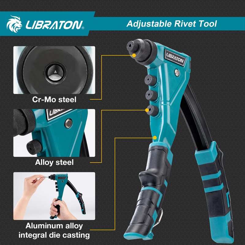 LIBRATON Heavy-Duty Rivet Gun, Pop Rivet Gun Set, Professional Hand