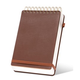 Yoment Top Spiral Notebook Leather Steno Pads 240 Pages Spiral Notepad for Work 5x7 Top Bound Steno Notebook, 100 GSM Thick Paper, Left Handed Notebooks for Office College School, Brown