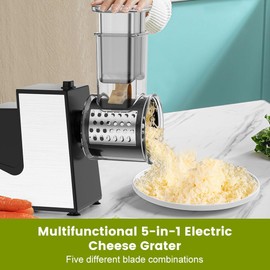 Electric Cheese Grater, Electric Vegetable Slicer 250W, Salad Shooter with 5 Different Blades, Electric Graters for Kitchen, Cheese, Vegetables, Fruit
