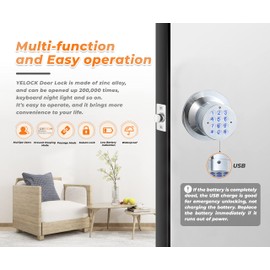 Keypad Door Lock with Handle, Keyless Electronic Entry Door Knob,3s Auto Lock, Waterproof Door Lock, Battery Backup, Backlight, Zinc, Easy to Install, Great for Home, Hotel, Office （2pc）
