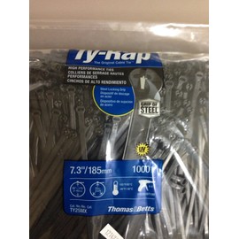 Thomas & Betts TY25MX Cable Tie 50lb 7" Ultraviolet Resistant Black Nylon with Stainless Steel Locking Device Bulk Pack (1000 Pack)