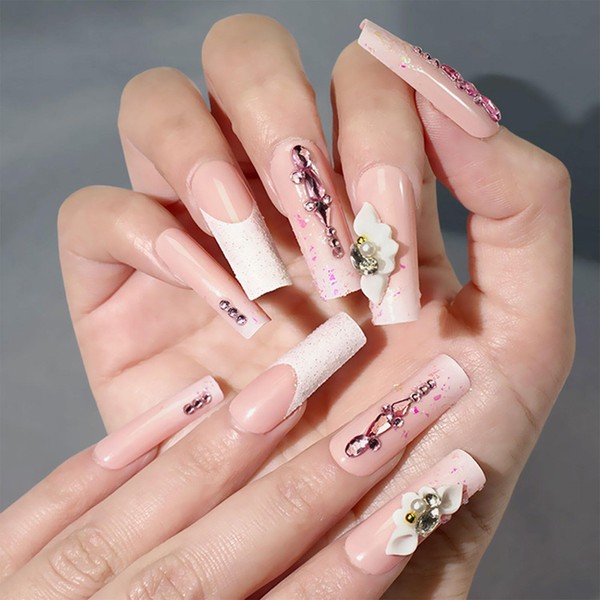 Square Press on Nails Long Fake Nails Glue on Nails,24
