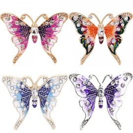 YUEMING 4Pcs Butterfly Brooch, Butterfly Brooches Purple, Vintage Brooch Corsage Butterfly Brooch Pin Badge Pin Rhinestones Crystal Brooches Scarf Clips for Women and Girls