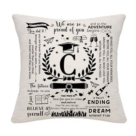 Graduation Gifts for Her Him Initials A-Z Graduation Cushion Covers for Daughter Son Granddaughter Grandson Sister Brother Cousin Friends Graduates Gift Congratulations Presents(C)