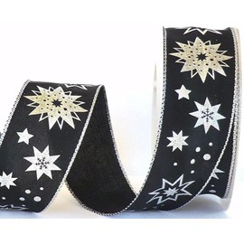 s.dekoda Ribbon 20 m x 40 mm Black Silver Stars Decorative Ribbon Gift Ribbon Christmas [5124]