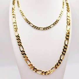 Figaro Link Necklace Yellow Gold Filled Chain Cadena Figaro Oro laminado - Length: 24", Width: 3MM