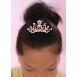 JWICOS Mini Princess Comb Flowers Girls Small Crystal Comb Rhinestone Headband Mini Comb Headpiece Decorations for Women and Girls (Pink)