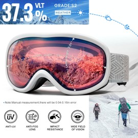 AVV OTG Ski Goggles for Men Women With Anti-Fog Dual Layer lens, UV400 Snow Goggle for Snowboarding Snowmobiling Skating