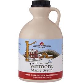Hidden Springs Maple 100% Natural Vermont Maple Syrup, Grade A Dark Robust (Formerly Grade B), 32 Ounce, 1 Quart, Family Farms, BPA-free Jug