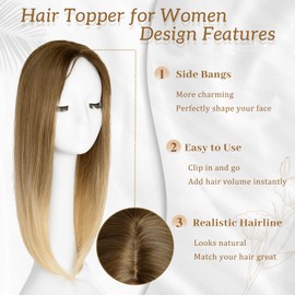 MEDO Hair Topper for Women, 18 Inch Ombre Blond Hair Topper for Women, Synthetic Straight Fluffy Hairpieces