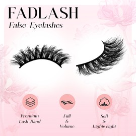 False Eyelashes Natural Look Black Cat Eye Lashes Comfortable Fake Lashes with Thin Band Wear, Pack 5 Pairs, LZE25 FADLASH