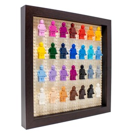 Poster Palooza Figurine Display Case 10x10 Walnut Shadow Box for Miniature Figures 10x10 Walnut Wood Shadow Box with White Base to Display Up to 28 Block Figures