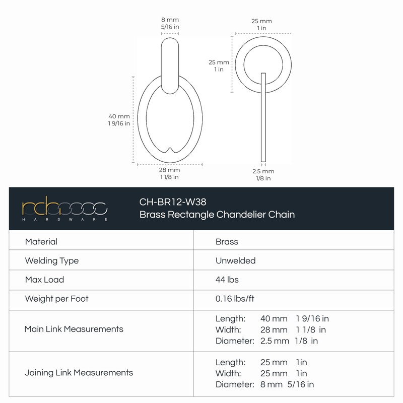 RCH Hardware CH-14-BRZ Brass Chandelier Chain, Bronze (1 Foot)