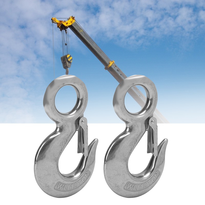 2pcs 1.5 Tons Eye Slip Hook with Safety Latch Stainless