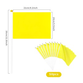 50 Pack Plain Yellow Hand Waving Flags Handheld Mini Flags DIY Insert Dry Small Flags Referee Flags Outdoor Parade Holiday Celebration Garden Patio Decoration 14 x 21cm/5.5 x 8.2in